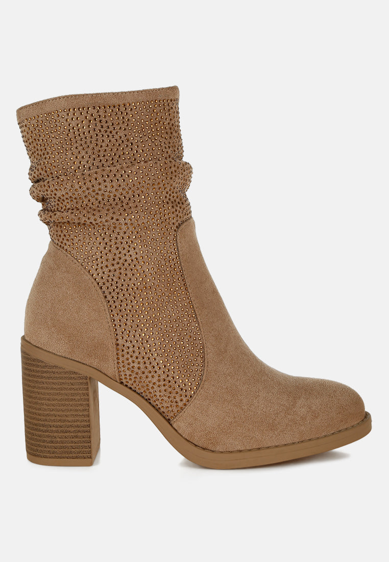 Chinar Rhinestone Studded Slouchy Ankle Boots-0