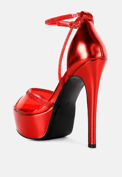 Cinderella Rhinestones Embellished Stiletto Platform Sandals - Tigbul's Variety Fashion Shop