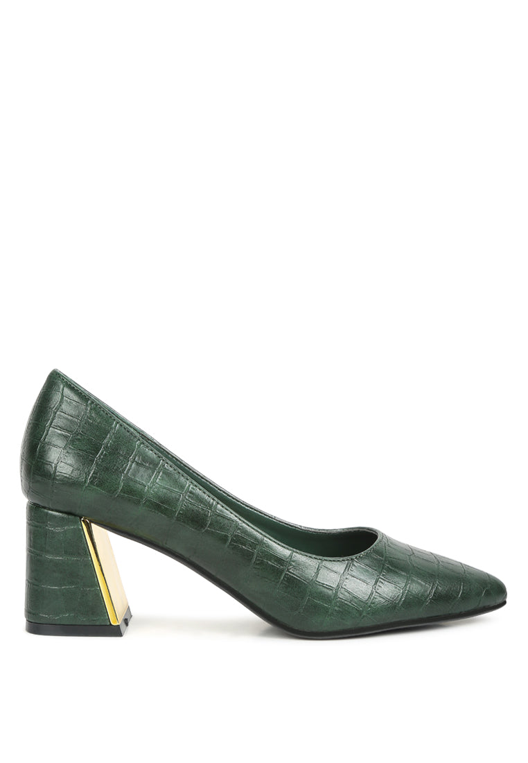 Emersyn Croc Block Heel Pump Shoes - Tigbul's Variety Fashion Shop