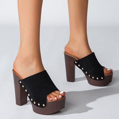 Brand Summer Slippers Women High Heels Shoes Female Fashion Platform Shoes Outside Women Slippers Pumps Rivet Mules Shoes - Tigbul's Variety Fashion Shop