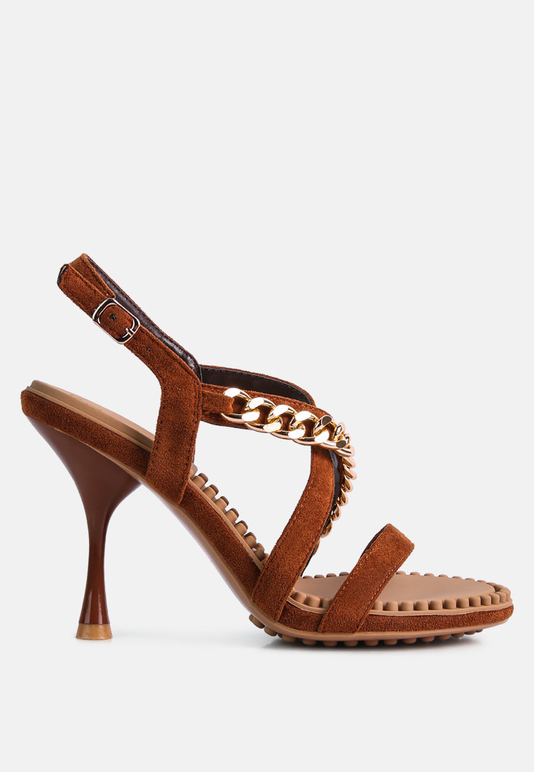 Domeda Metal Chain Mid Heel Sandal - Tigbul's Variety Fashion Shop