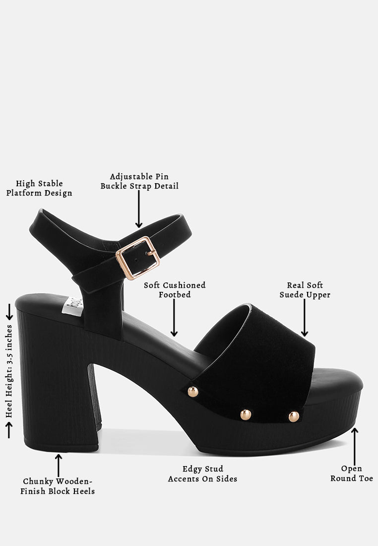 Daniela Genuine Suede Leather High Block Sandals