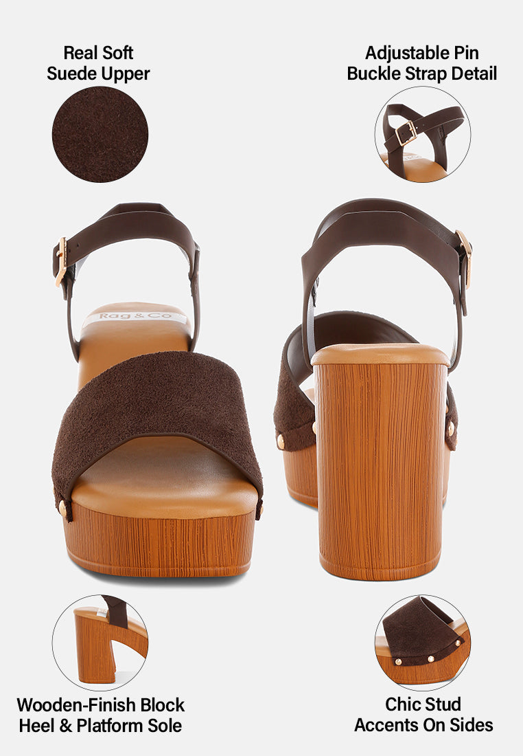 Daniela Genuine Suede Leather High Block Sandals