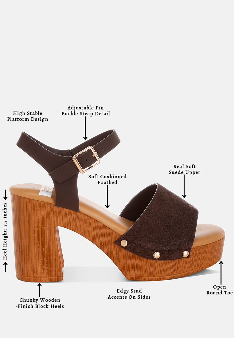 Daniela Genuine Suede Leather High Block Sandals