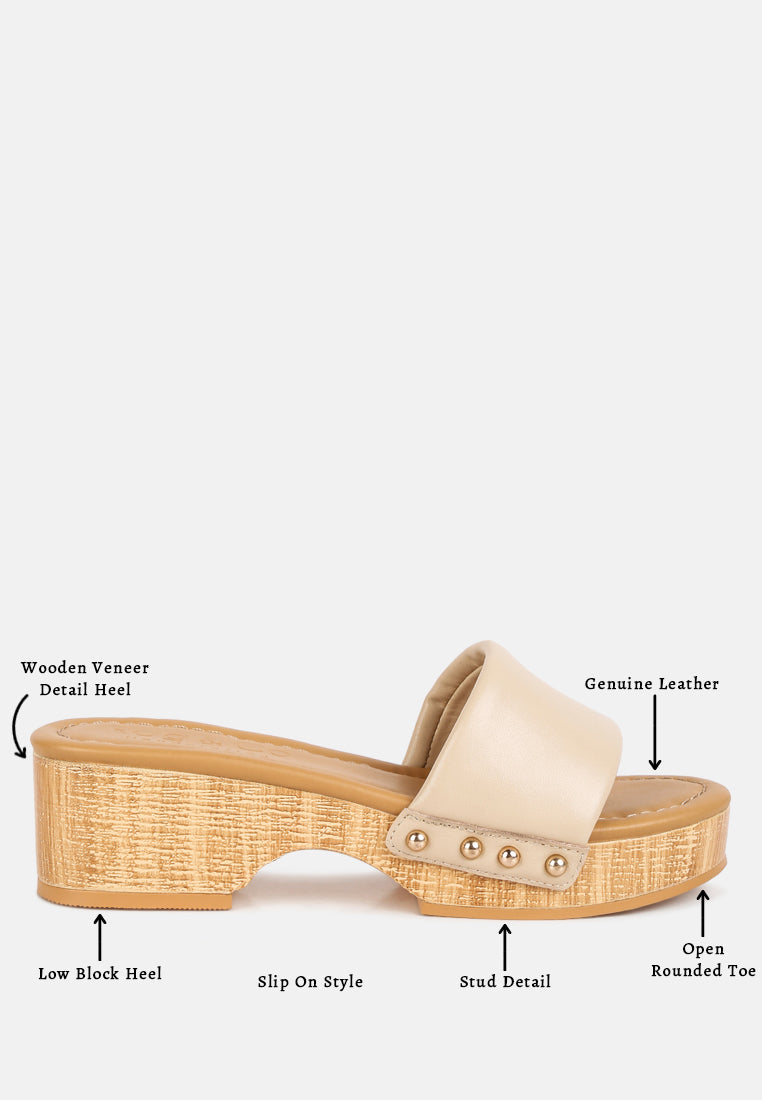 Minny Textured Heel Leather Slip On Sandals - Tigbul's Variety Fashion Shop