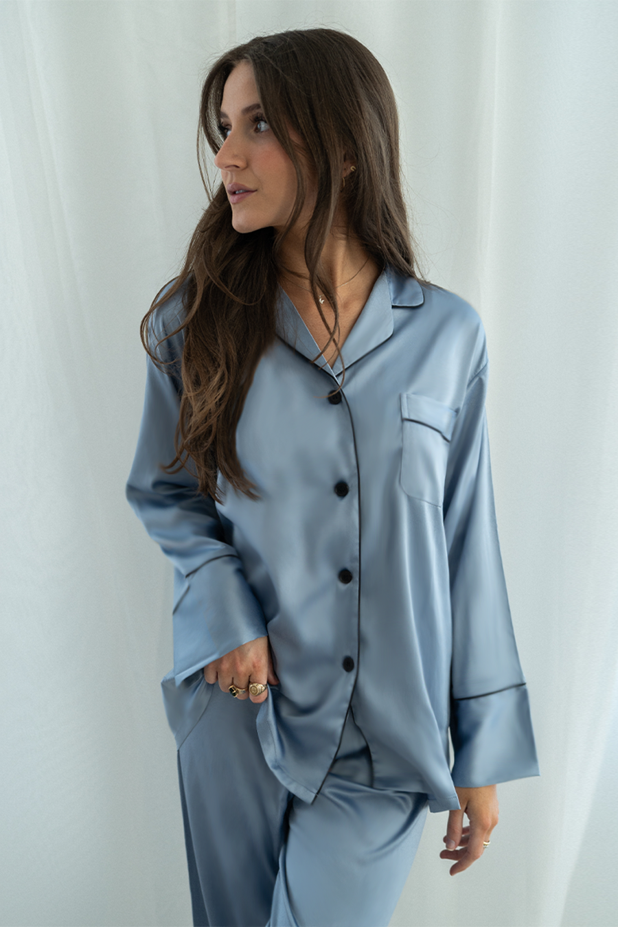 Baby Blue Satin Pajama Pants Set - Tigbul's Variety Fashion Shop