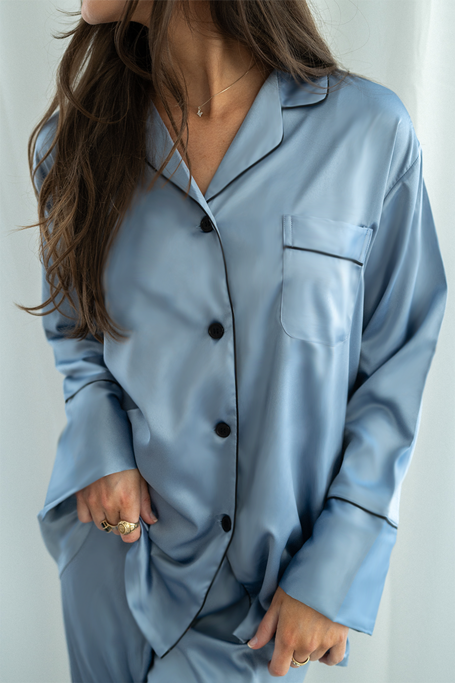 Baby Blue Satin Pajama Pants Set - Tigbul's Variety Fashion Shop