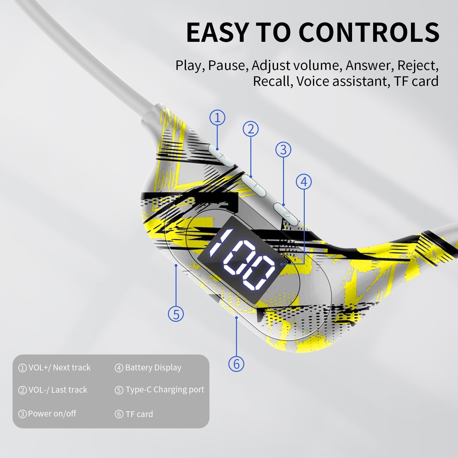 AKZ-G9 Graffiti Bone Conduction Wireless Bluetooth Earphones Insert Card Digital Display Hanging Ear Wireless Earphones - Tigbul's Variety Fashion Shop
