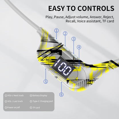 AKZ-G9 Graffiti Bone Conduction Wireless Bluetooth Earphones Insert Card Digital Display Hanging Ear Wireless Earphones - Tigbul's Variety Fashion Shop