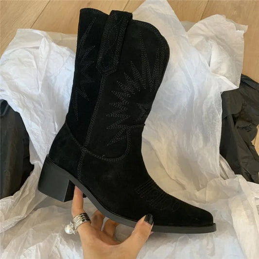 Women Western Faux Suede Boots