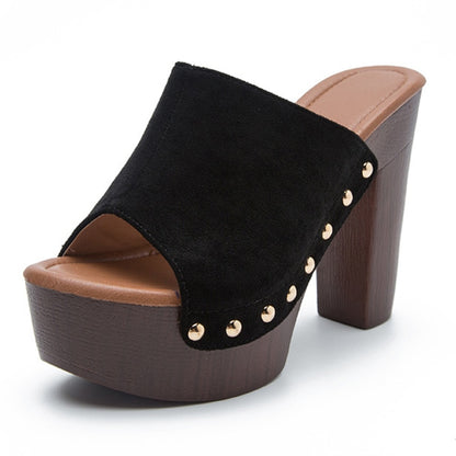 Brand Summer Slippers Women High Heels Shoes Female Fashion Platform Shoes Outside Women Slippers Pumps Rivet Mules Shoes - Tigbul's Variety Fashion Shop
