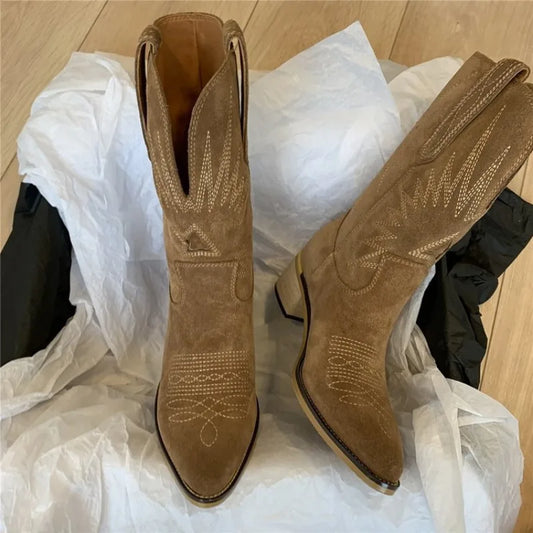 Women Western Faux Suede Boots