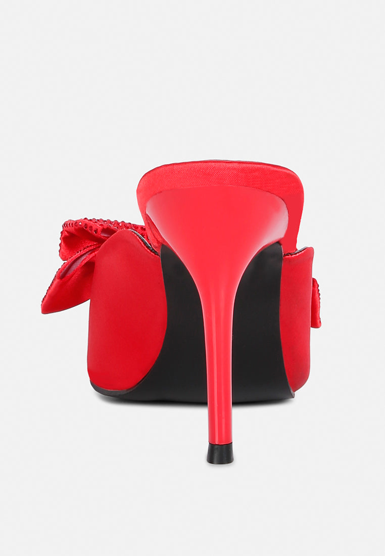 Elisda Blue Diamante Bow Heeled Mules