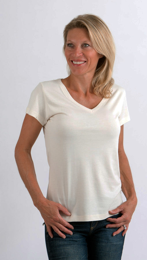 Clearance Women's Bamboo V-Neck Cap Sleeve T-Shirt - Tigbul's Variety Fashion Shop