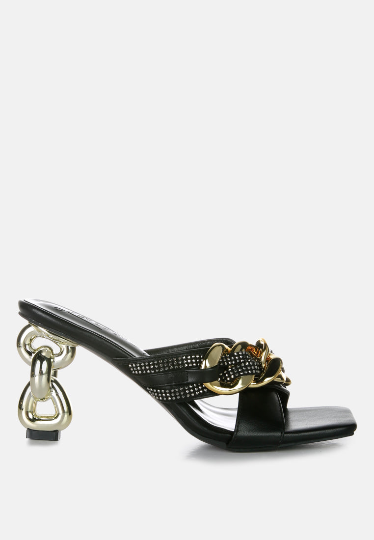 Evelane Metallic Chain Rhinestone Sandals - Tigbul's Variety Fashion Shop