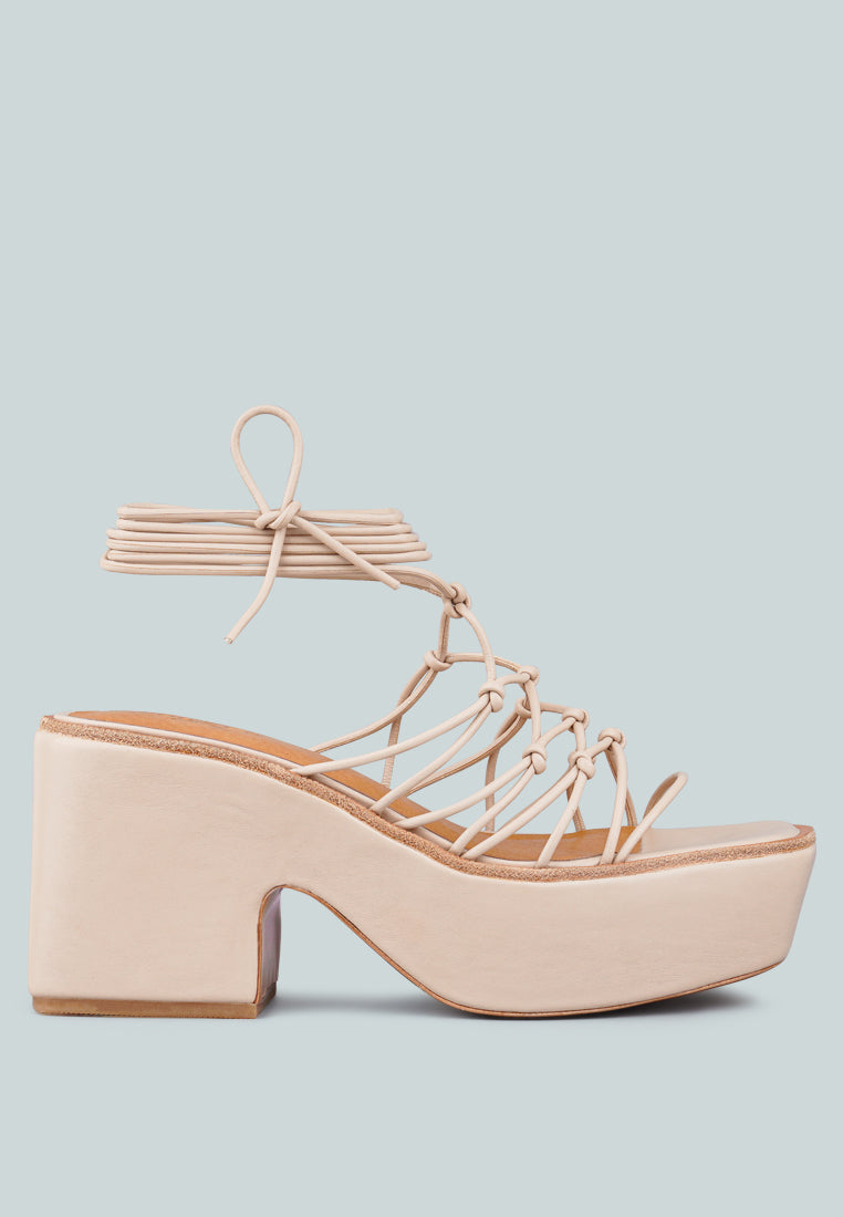 Fawcett Tie Up Handmade Block Heeled Sandals - Tigbul's Variety Fashion Shop