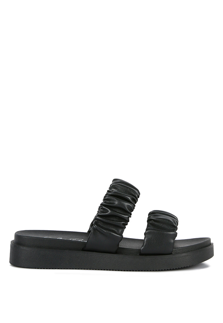 Faux Leather Ruched Strap Platform Sandals - Tigbul's Variety Fashion Shop
