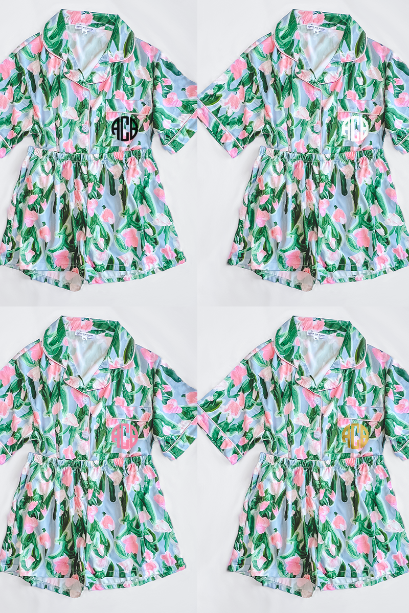 Fluid Tulips Satin Pajamas - Tigbul's Variety Fashion Shop