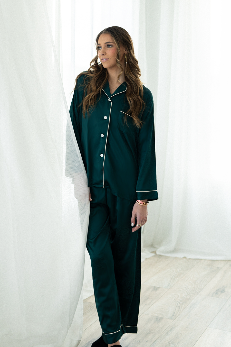 Forest Green Satin Pajama Pants Set - Tigbul's Variety Fashion Shop