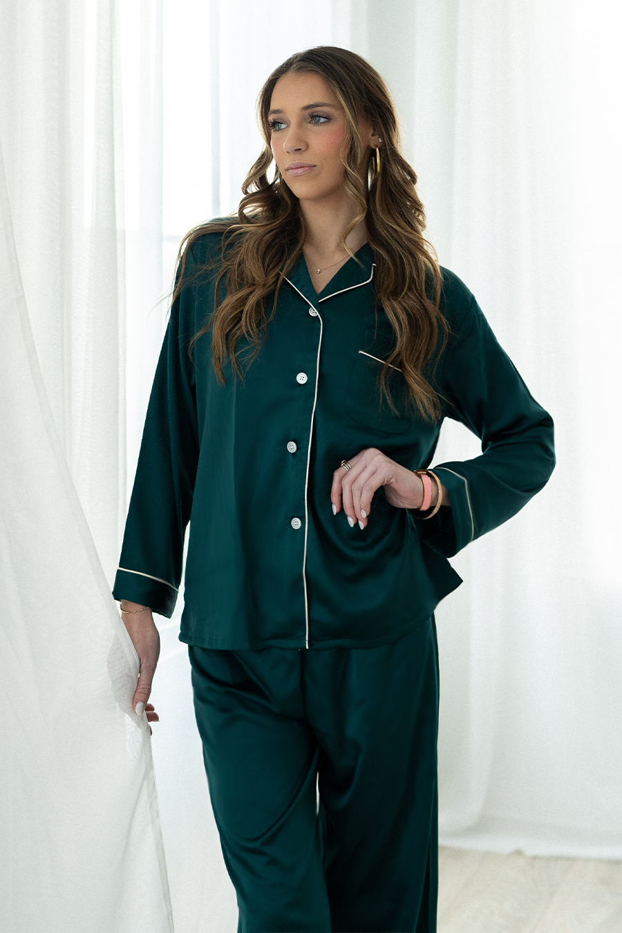 Forest Green Satin Pajama Pants Set - Tigbul's Variety Fashion Shop