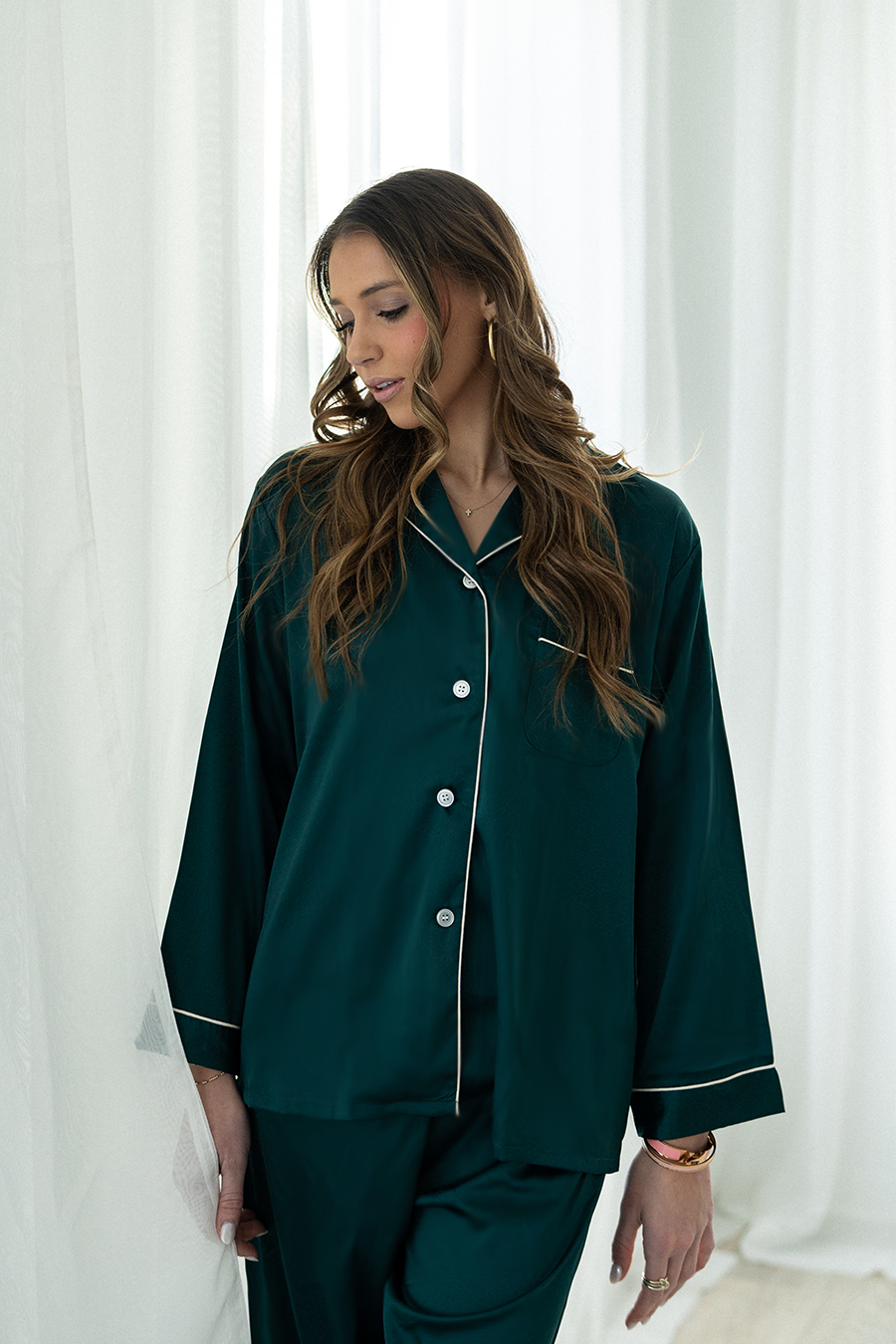 Forest Green Satin Pajama Pants Set - Tigbul's Variety Fashion Shop