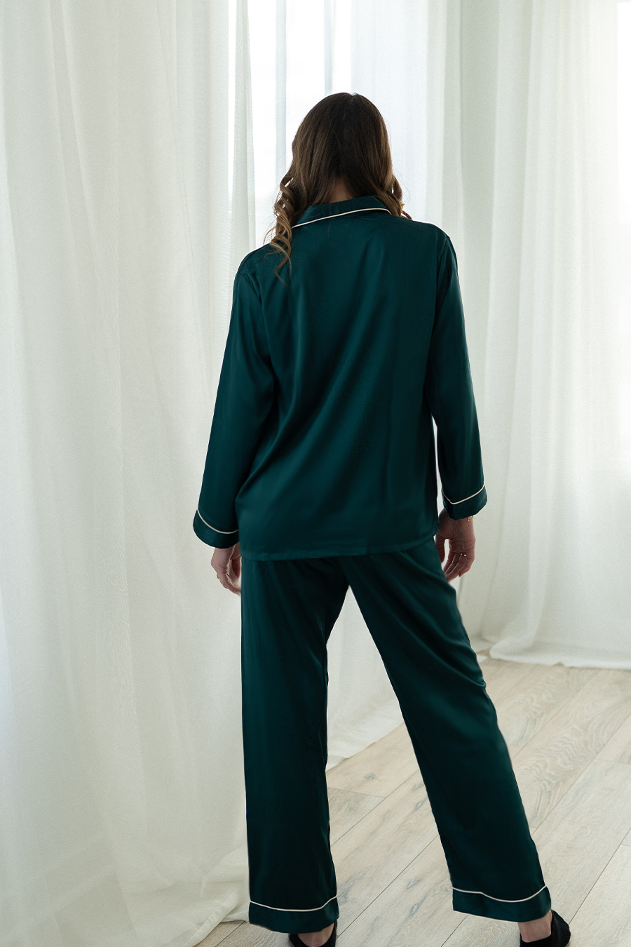 Forest Green Satin Pajama Pants Set - Tigbul's Variety Fashion Shop