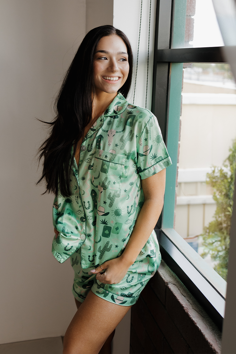 Green Rodeo Satin Pajamas - Tigbul's Variety Fashion Shop