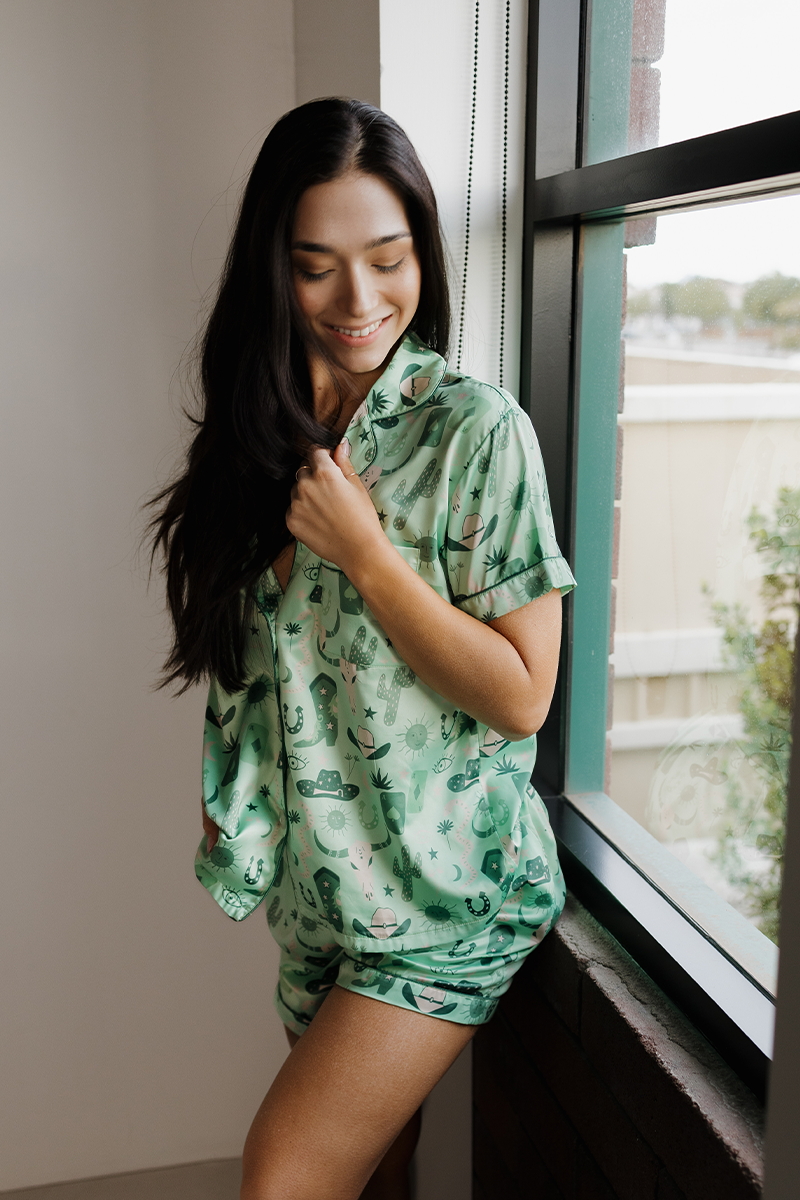 Green Rodeo Satin Pajamas - Tigbul's Variety Fashion Shop