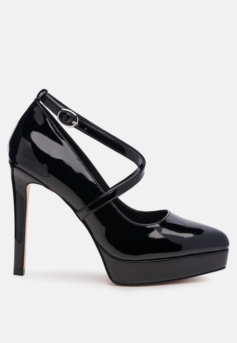 Pixie Dust Patent Faux Leather Cross Strap Pumps - Tigbul's Variety Fashion Shop