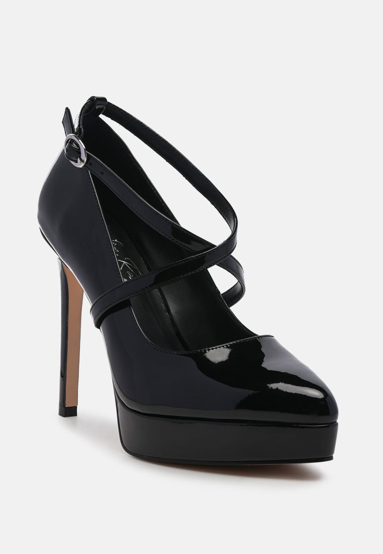 Pixie Dust Patent Faux Leather Cross Strap Pumps - Tigbul's Variety Fashion Shop