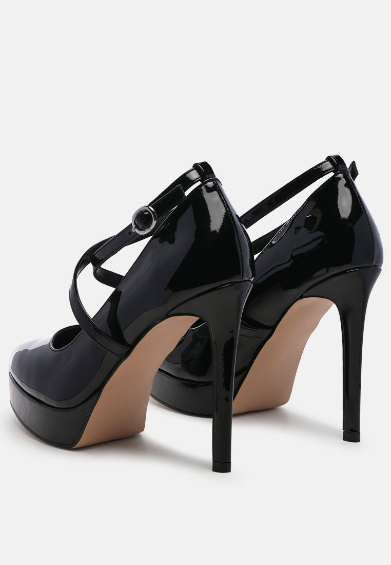 Pixie Dust Patent Faux Leather Cross Strap Pumps - Tigbul's Variety Fashion Shop