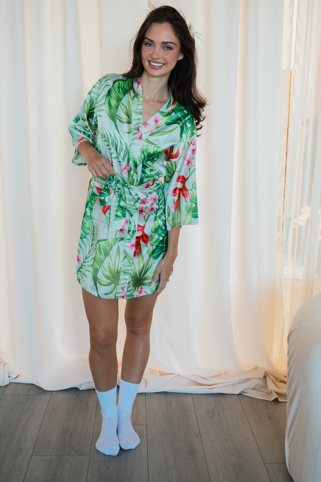 Mint Tropical Satin Robe - Tigbul's Variety Fashion Shop