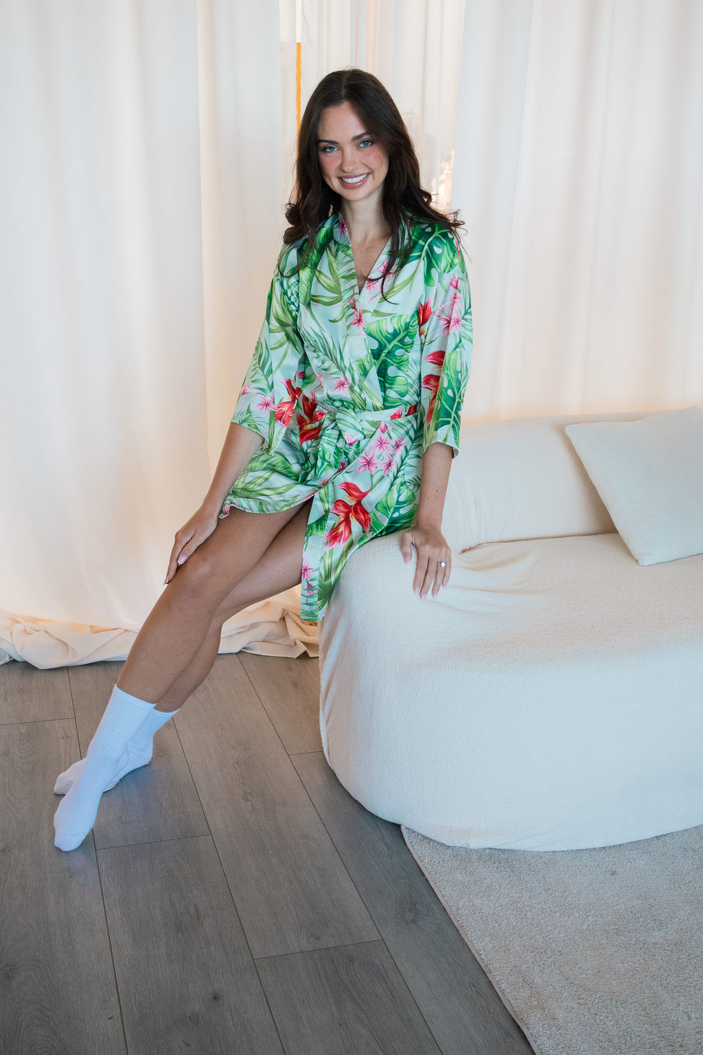 Mint Tropical Satin Robe - Tigbul's Variety Fashion Shop