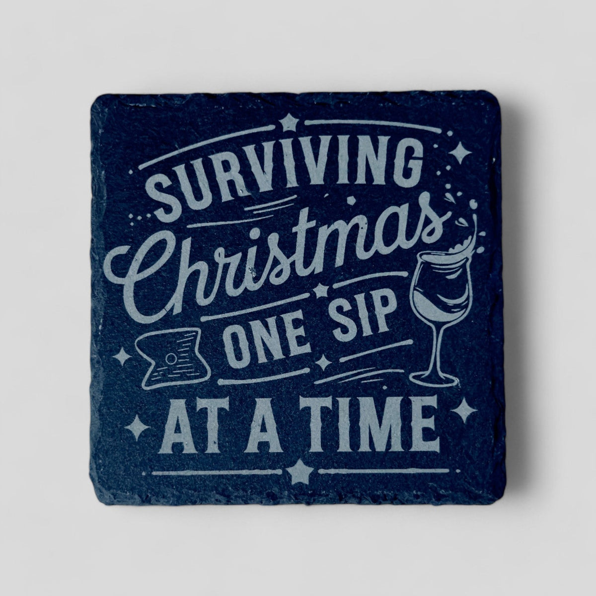 4" x 4" Christmas Slate Coasters - Surviving Christmas One Sip at a Time - Single, 2 Pack, 4 Pack, and more-0