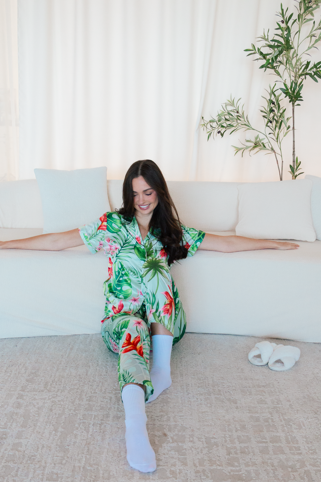 Mint Tropical Pajama Pants set - Tigbul's Variety Fashion Shop