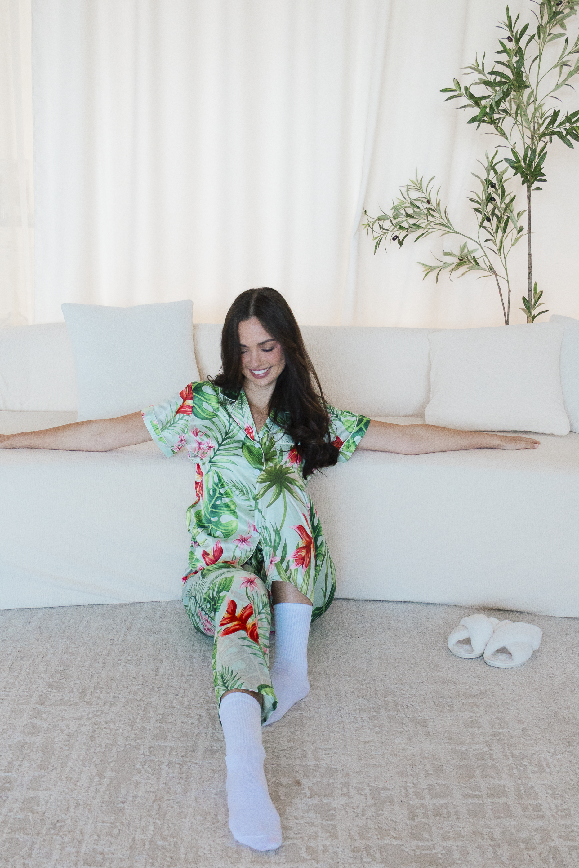 Mint Tropical Pajama Pants set - Tigbul's Variety Fashion Shop
