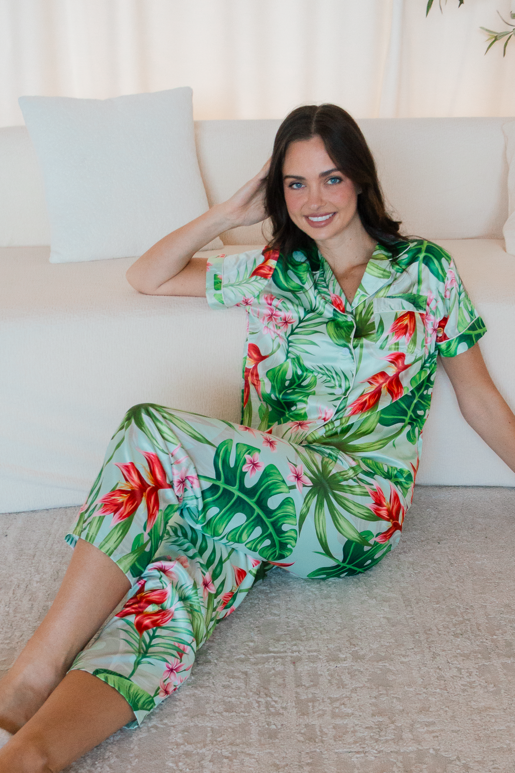 Mint Tropical Pajama Pants set - Tigbul's Variety Fashion Shop
