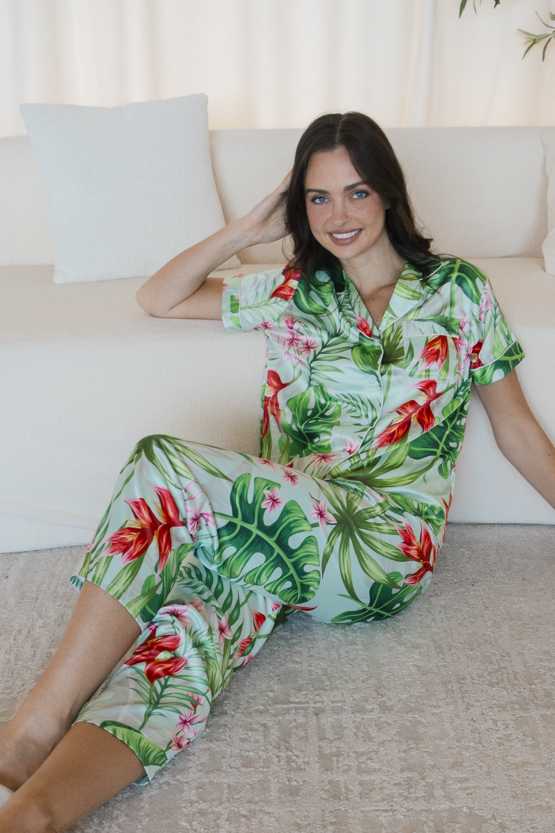 Mint Tropical Pajama Pants set - Tigbul's Variety Fashion Shop