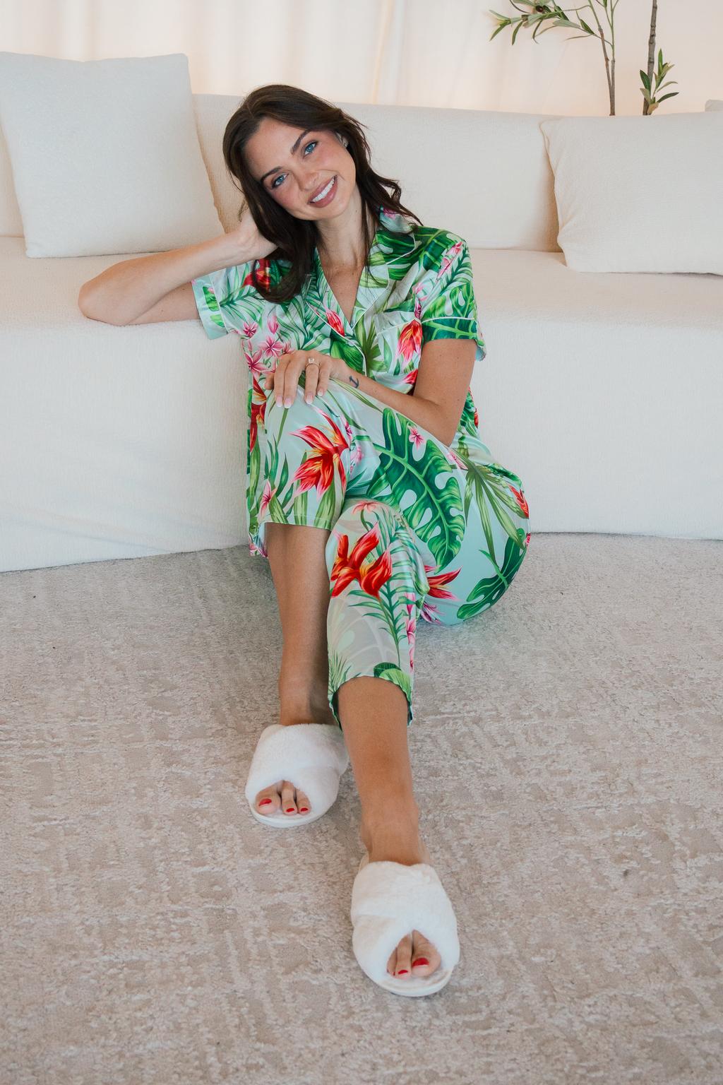Mint Tropical Pajama Pants set - Tigbul's Variety Fashion Shop