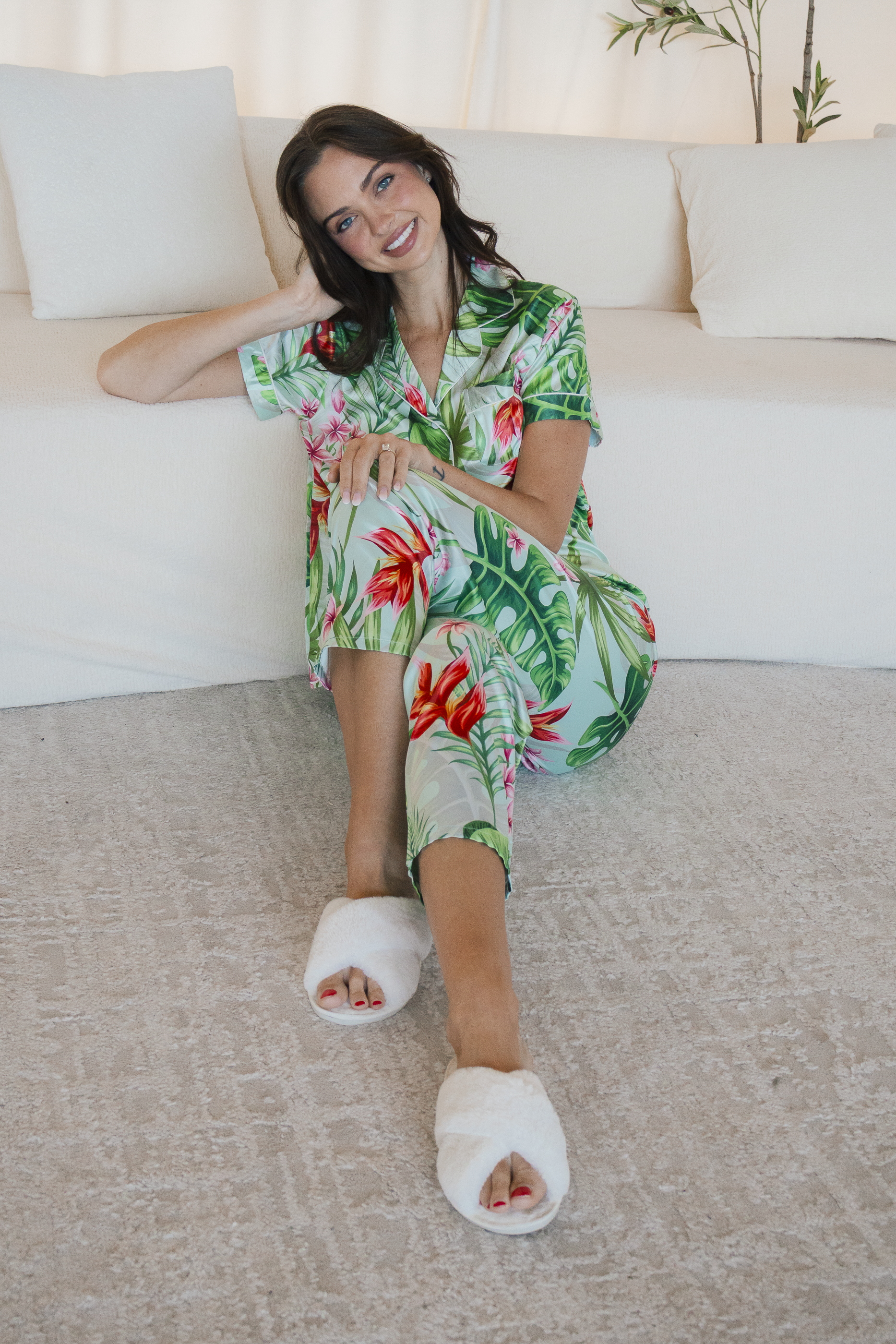 Mint Tropical Pajama Pants set - Tigbul's Variety Fashion Shop