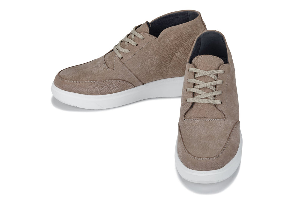 CALTO - J1770  - 3.2 Inches Taller (Khaki) - Casual Chunky Sole Boots – Soft Pebble Grain Nubuck Leather