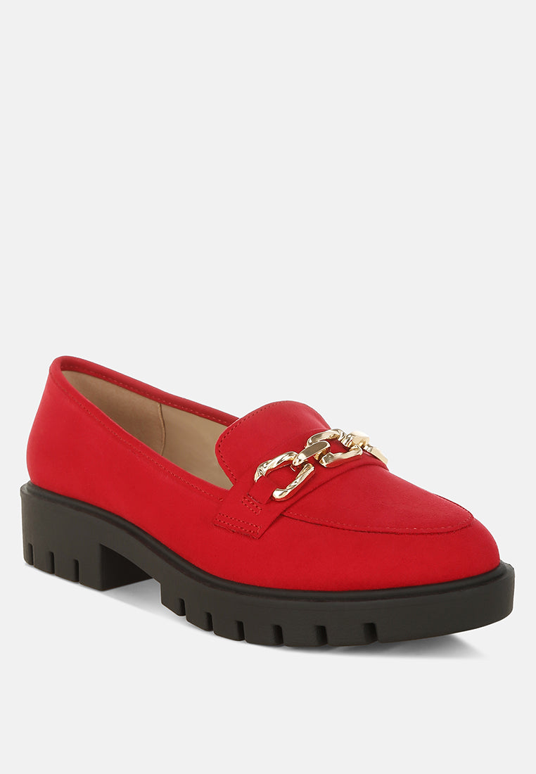 Jacop Micro Suede Metal Chain Link Loafers - Tigbul's Variety Fashion Shop