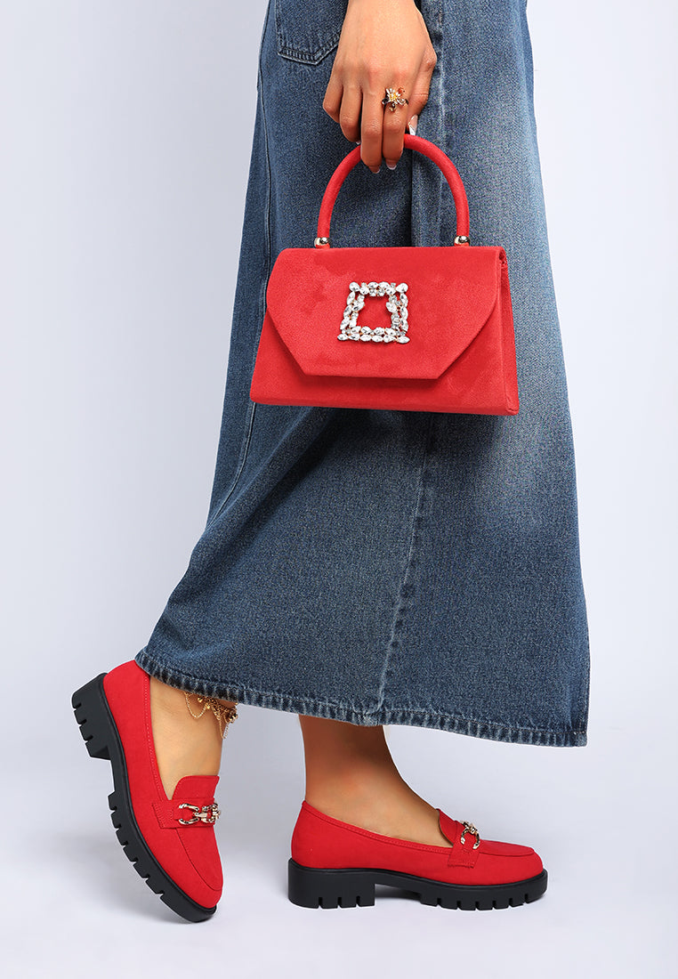 Jacop Micro Suede Metal Chain Link Loafers - Tigbul's Variety Fashion Shop