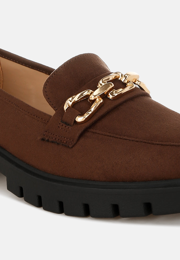 Jacop Micro Suede Metal Chain Link Loafers - Tigbul's Variety Fashion Shop