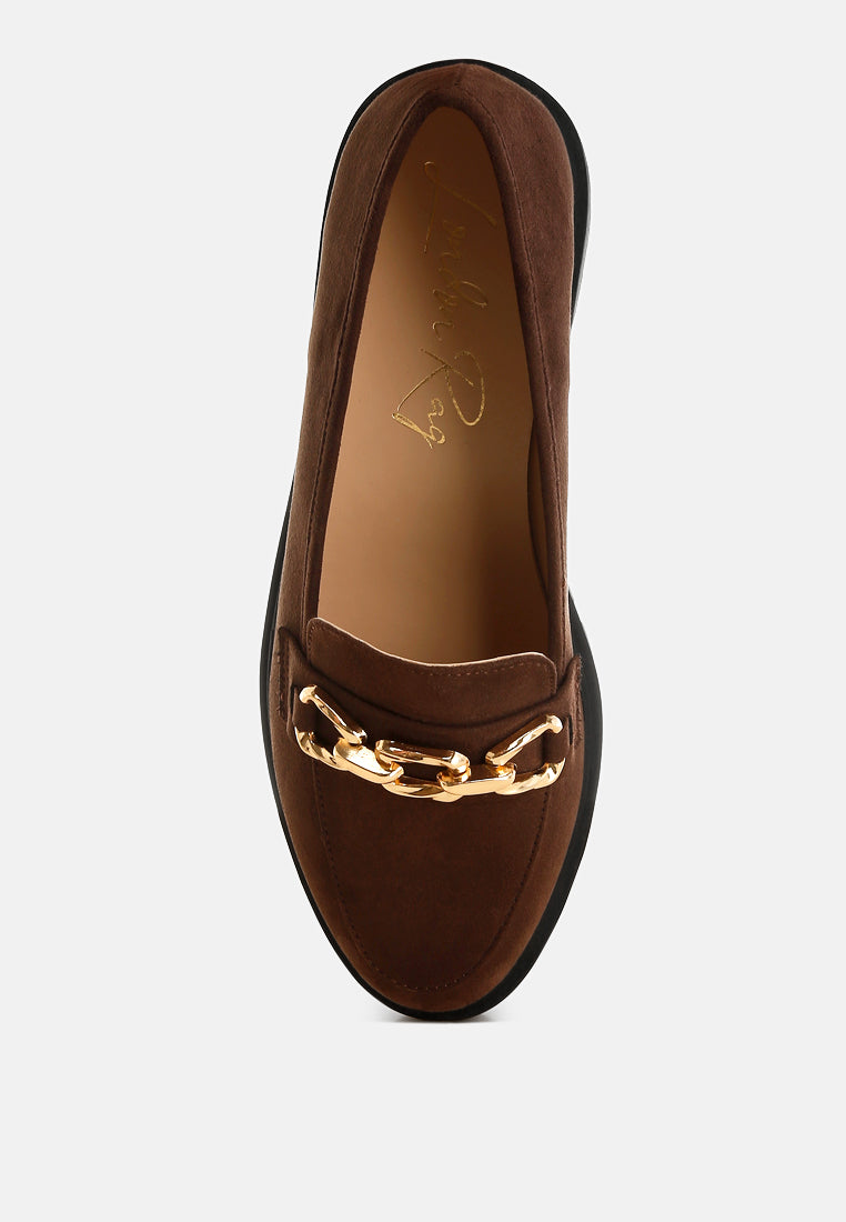 Jacop Micro Suede Metal Chain Link Loafers - Tigbul's Variety Fashion Shop