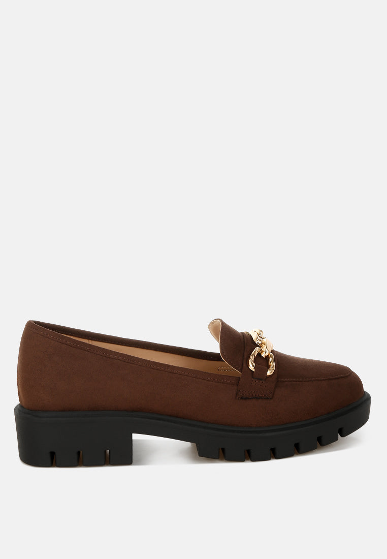Jacop Micro Suede Metal Chain Link Loafers - Tigbul's Variety Fashion Shop