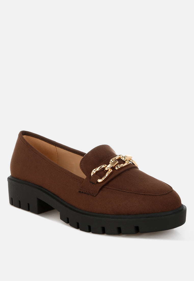 Jacop Micro Suede Metal Chain Link Loafers - Tigbul's Variety Fashion Shop