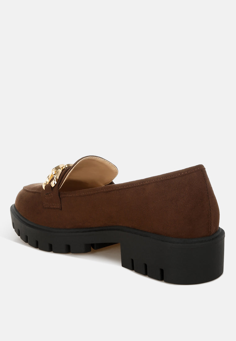 Jacop Micro Suede Metal Chain Link Loafers - Tigbul's Variety Fashion Shop