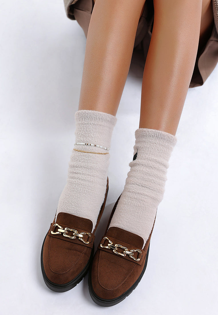Jacop Micro Suede Metal Chain Link Loafers - Tigbul's Variety Fashion Shop