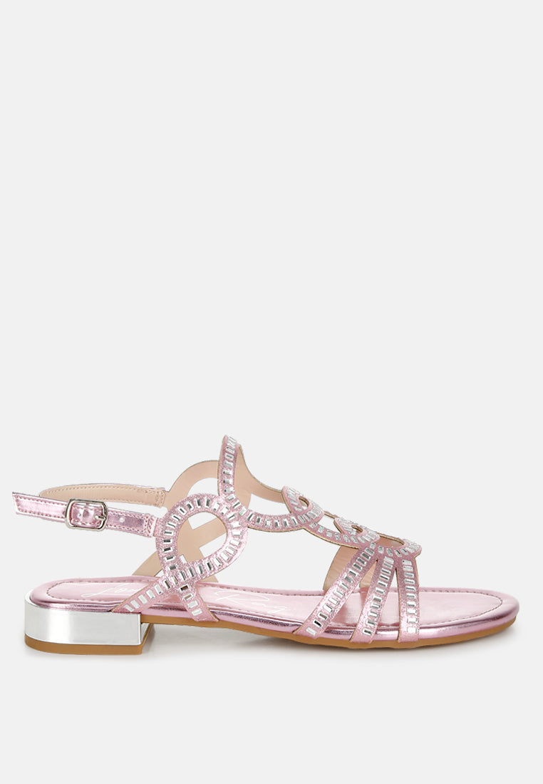 Jisters Cut Out Detail Rhinestone Flat Sandals-7